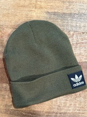 Adidas Olive Green Fold-Over Trefoil Beanie